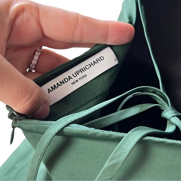 AMANDA UPRICHARD Laconia Ruched Mini Strappy Dress Cypress Green Size Medium - Picture 8 of 11